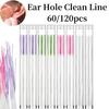 60/120 шт. Набор одноразовых лесок для чистки проколотых ушей, набор инструментов для удаления грязи из ушных отверстий, антиблокировочный набор для сережек, очиститель для ухода за серьгами