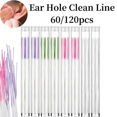 60/120 шт. Набор одноразовых лесок для чистки проколотых ушей, набор инструментов для удаления грязи из ушных отверстий, антиблокировочный набор для сережек, очиститель для ухода за серьгами