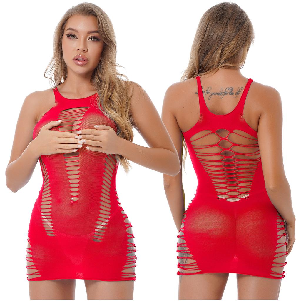Womens Hollow Out Babydoll Mini Dress Sleeveless Bodycon Clubwear Nightgown Sleepwear