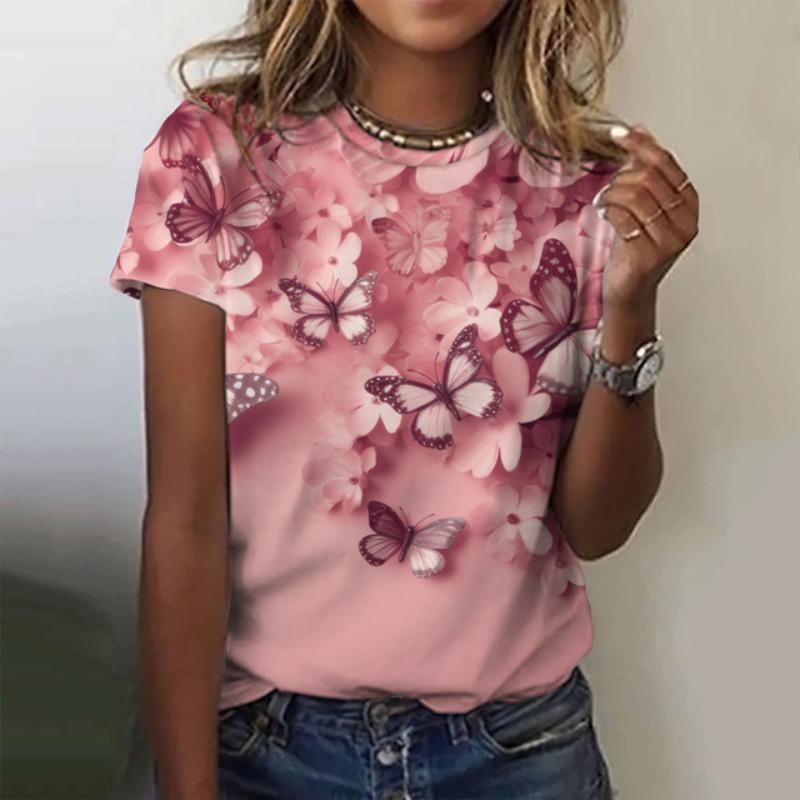 Модная женская футболка с 3d принтом бабочки, футболка с круглым вырезом и короткими рукавами, роскошные женские футболки, одежда большого размера Y2k для девочек