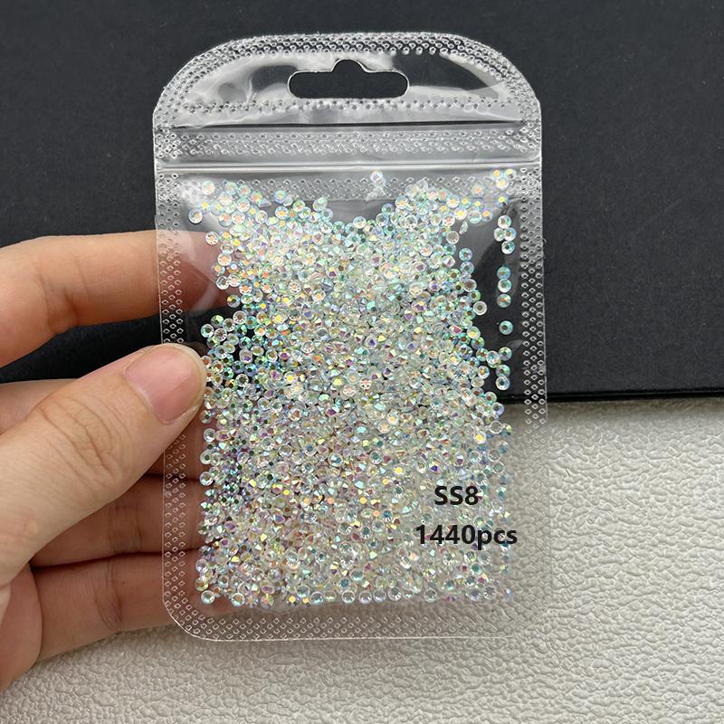 1440Pcs/bag AB/Clear Round Mini Nail Diamond SS3-SS20(1.3-4mm) FlatBack Non-Hotfix Nail Crystal Crystal Clear AB Manicure Glass