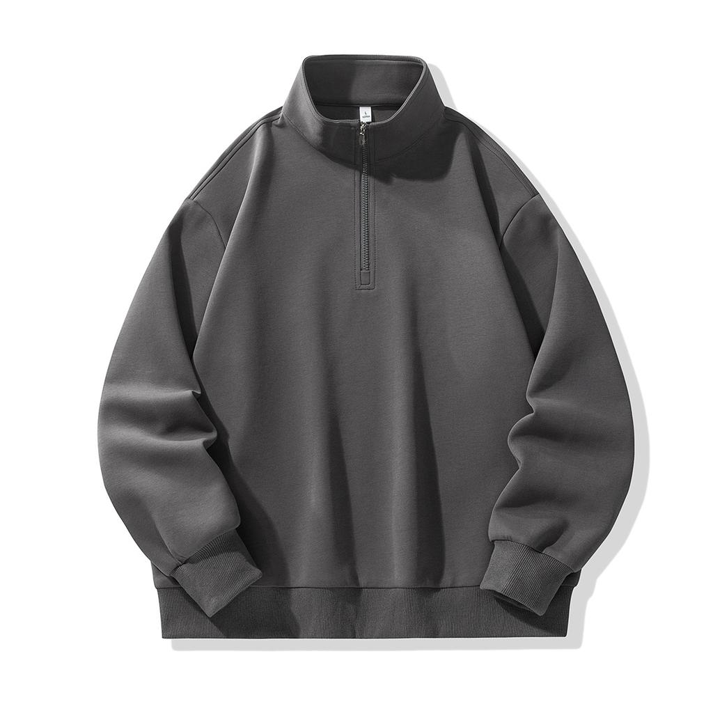 Мужской осенний однотонный универсальный свободный модный брендовый свитер-свитшот с воротником-стойкой в стиле кэжуал