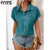 Women's Fashion Casual Summer Spring Solid Color Print Short Sleeve POLO Neck Blouses & Shirts