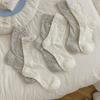 Grayish-white Socks, Women's Bow Mid-calf Socks, Summer Thin Mesh Hollowed-out Solid Color Versatile Pile Socks