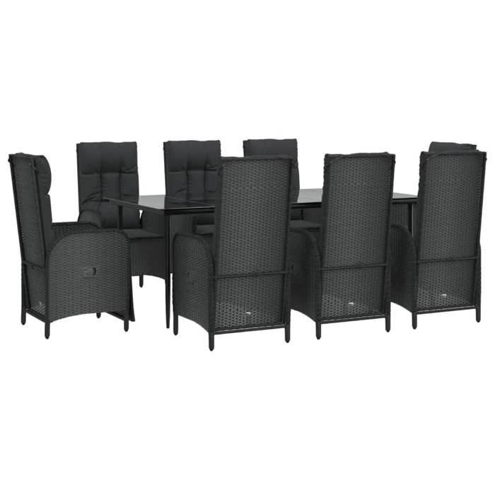 VidaXL 9-piece Garden Dining Set and Cushions Black Wicker, Dining Set, Dining Set 3185176