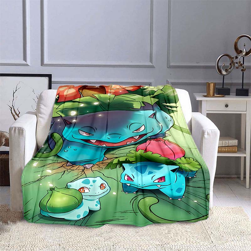 Pokémon Bulbasaur Pattern Blanket Warm Soft Fluffy Kids and Adult Sofa Bed Throw Blanket Outdoor Travel Camping Cartoon Blanket