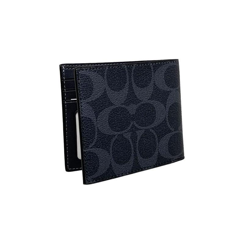 Coach Billfold Wallet 10 Classic Fashion Multi-Card Slot Double Fold Coated Canvas ID Card Holder Wallet Men wallet Denim Chalk-White CB924-QBOIZ