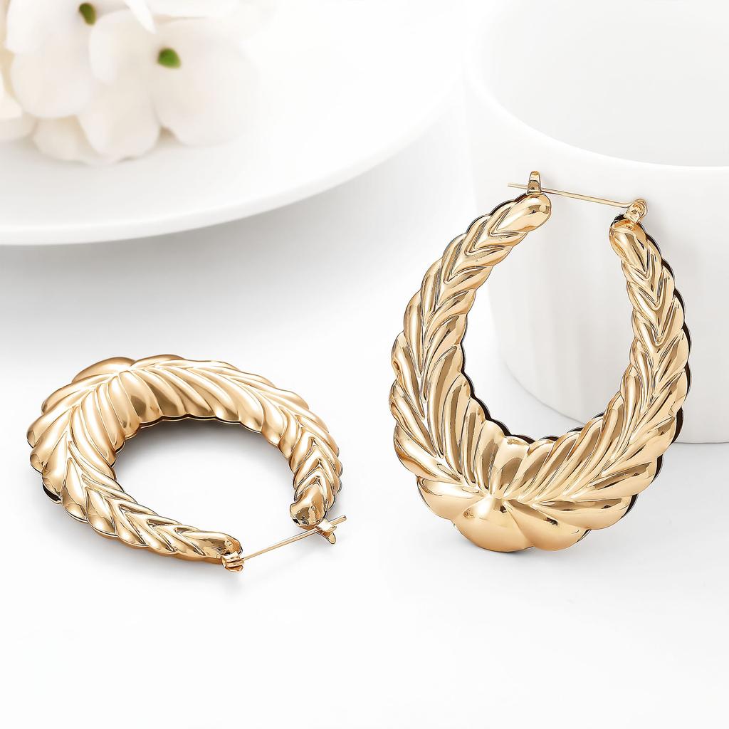 Exaggerated Punk Style Personality Wheat Ear Pattern Oval Earrings