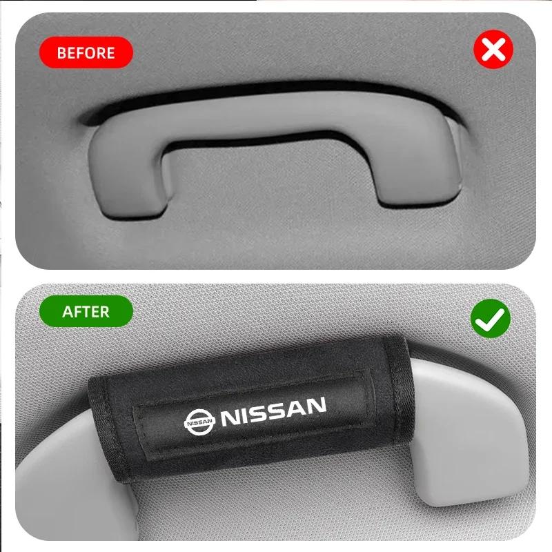 Suede Car Logo Styling Roof Armrest Pull Gloves Door Handle Protective Pad For Nissan X-trail Almera Qashqai Tiida Accessories