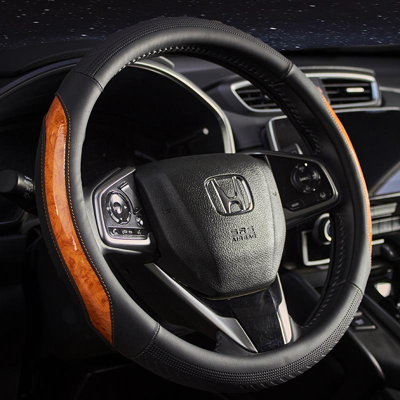 Универсальный чехол на руль автомобиля: Накладка на ручку автомобиля из зернистого красного дерева и углеродного волокна, всесезонная. Идеальный автомобильный аксессуар.