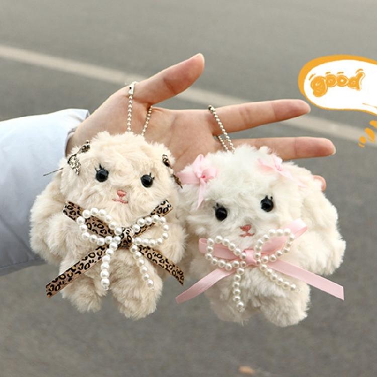 Брелок-кролик с длинными ушами и бантом Плюшевая игрушка Держатель для ключей Стильный аксессуар для студенческой сумки Подарок для девочек и подростков