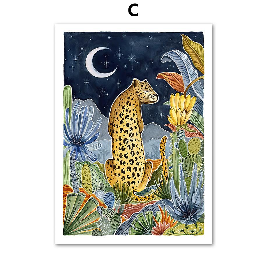 Boho Sun Cactus Banana Tree Женская леопардовая настенная живопись на холсте Плакаты на скандинавскую тему и принты настенные панно для декора гостиной