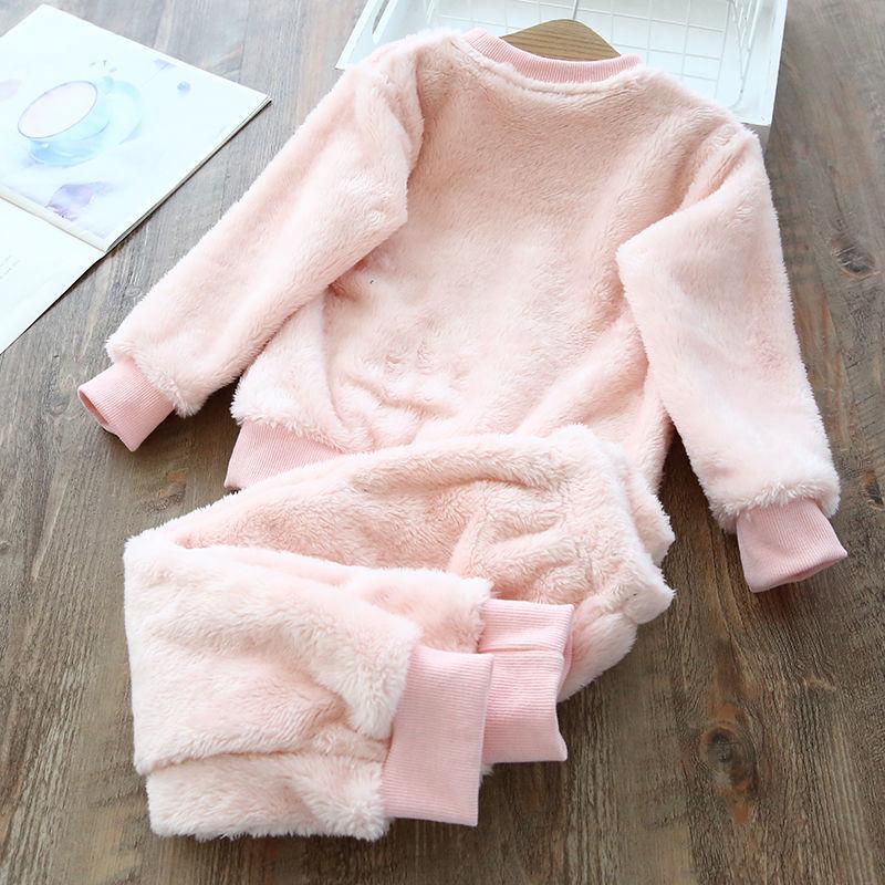 Детский пижамный комплект, фланелевые осенние и зимние утепленные домашние детские пижамы из кораллового флиса для девочек