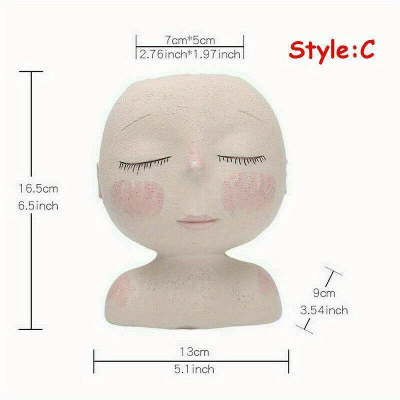 Цветочный горшок для лица с цветочным горшком, горшок для суккулентов, декор из смолы с дренажным отверстием