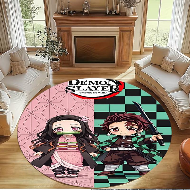 Demon Slayer Print Round Rug, Washable Floor Carpet, For Entryway Dorm Laundry Room Office Study, Home Decor Birthday Christmas Gift