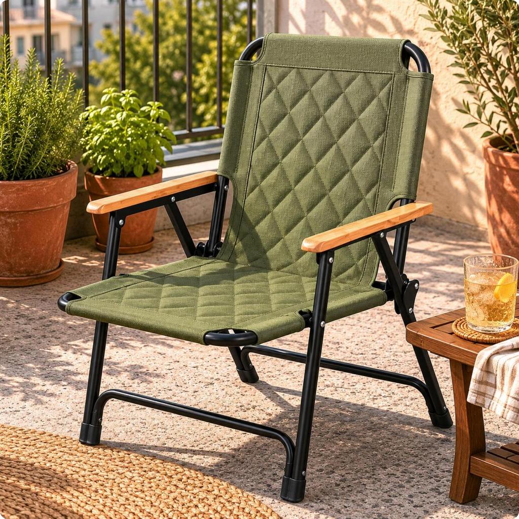 Folding Recliner Chair Quilted Reclining Camping Padded Foot Feet