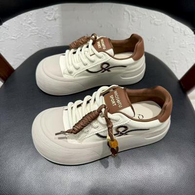 Женские осенние белые кроссовки 2025 - Цветовой блок большого пальца, Толстая подошва, Повседневные кеды в корейском стиле.