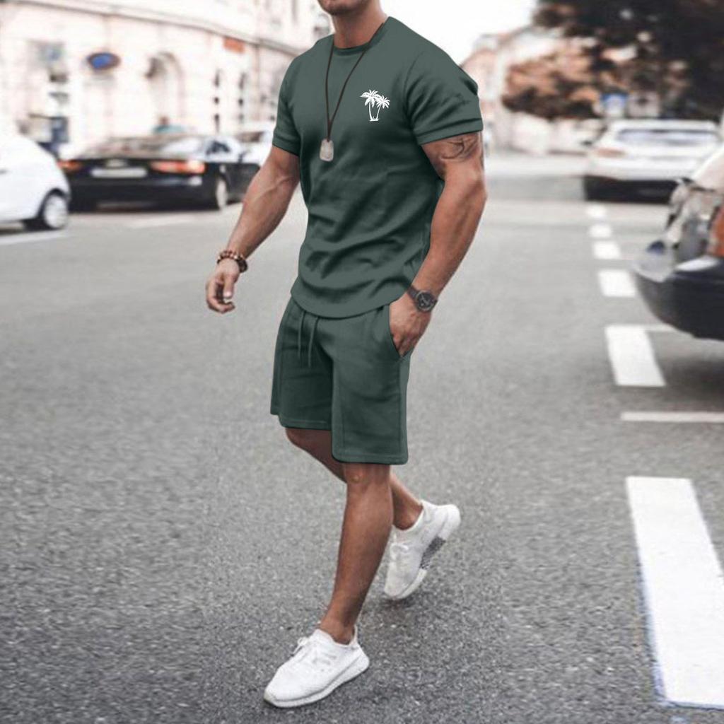 Мужские комплекты из двух предметов, летние повседневные футболки с короткими рукавами и классические спортивные шорты, комплект спортивного костюма