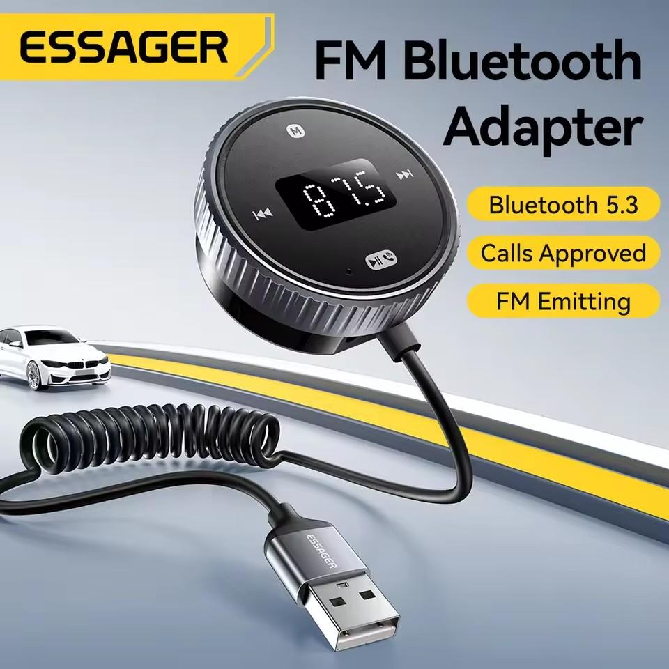 Essager Автомобильный Bluetooth 5.3 FM-трансмиттер Встроенный микрофон Громкая связь Светодиодный дисплей 3.5 мм AUX-адаптер MP3-музыкальный плеер Со слотом для TF-карты