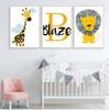 Жираф Лев Детское животное Плакат Мальчика на заказ Имя Печать на холсте Детская настенная живопись Картины Скандинавская детская комната Картина Настенный декор без рамки