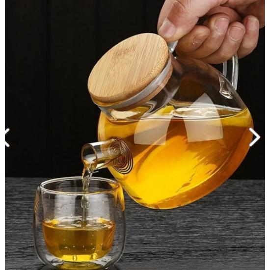1000ml Heat Resistant Glass Herbal Teapot Glass Jug with Bamboo Lid