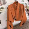 Women's High Waisted Short Blazer Business Big Size Casual Solid Color Jacket Office Long Sleeve Jacket