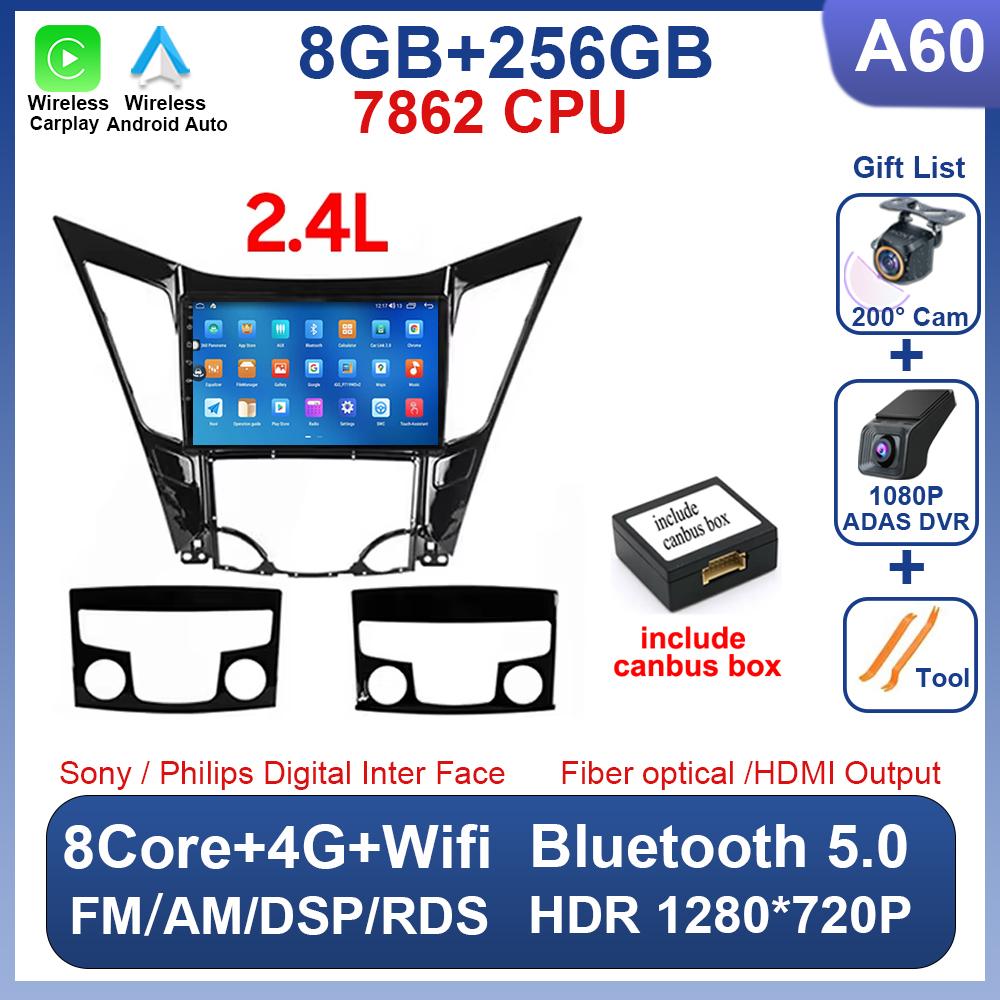 Для Hyundai Sonata 6 YF 2009 - 2015 Android 14 автомобильный радиоприемник мультимедиа видеоплеер GPS навигация AI Voice 4G CarPlay головное устройство