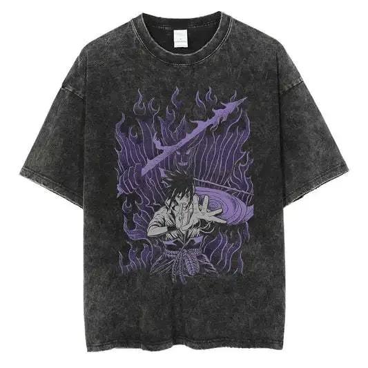 American Tops T-Shirt Ri Short Sleeve T-Shirt Batik Naruto Shirt Wear Man Washed Anime Vintage Style Short