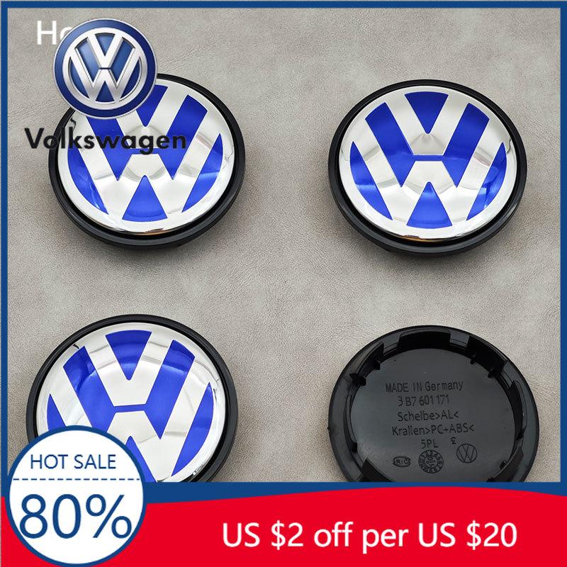 For VW Volkswagen Jetta MK5 Golf 4pcs 65mm Blue VW Car Wheel Center Caps For Volkswagen VW R GTI Golf 6 Passat CC Magotan Touran