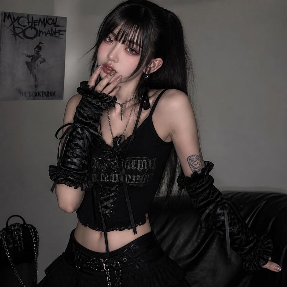 Ruffled Lace Women's Arm Warmers Yarn Knitted Wrist Cuffs Lace Arm Sleeves Anime Costume