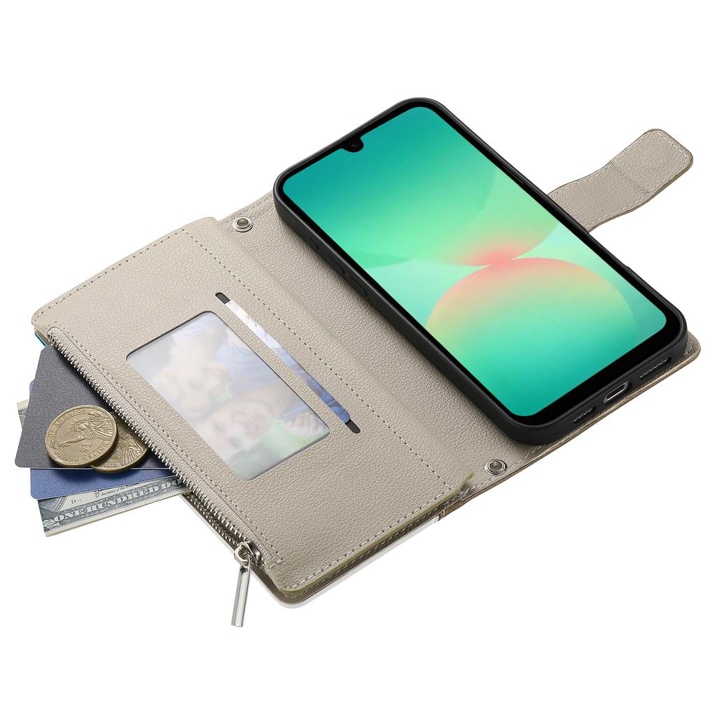 For Samsung Galaxy A17 5G Case Zipper Wallet Color Splicing Leather Flip Phone Cover with Straps