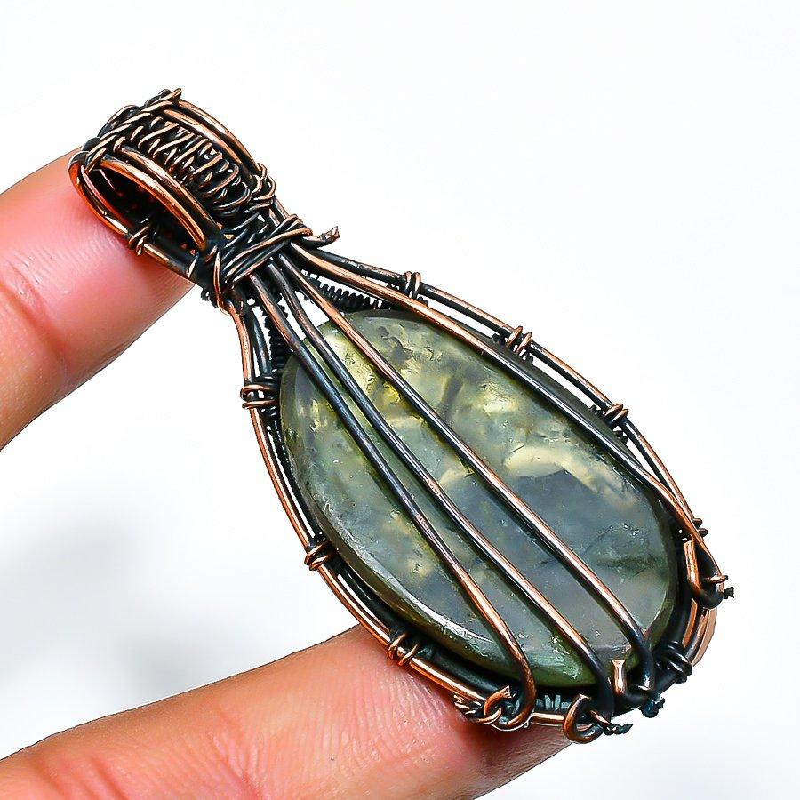 Подвеска из медной проволоки ручной работы с драгоценным камнем моховым пренитом 2,36 дюйма