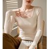 Women's Long Sleeve Square Neck Ribbed Cotton Slim Fit Top - High-Elastic, 2025 Autumn/Winter