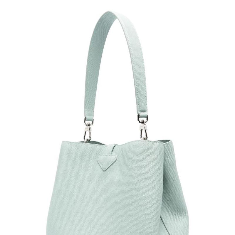 Longchamp Le Roseau Detachable Shoulder Strap Silver Metal Accessories Leather Tote Shoulder Bag Medium Women bags Celadon 10281HFP282