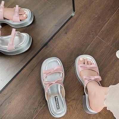 Модный темперамент французский бант платформа сабо женские летние 2025 новые серебристые с юбкой сандалии