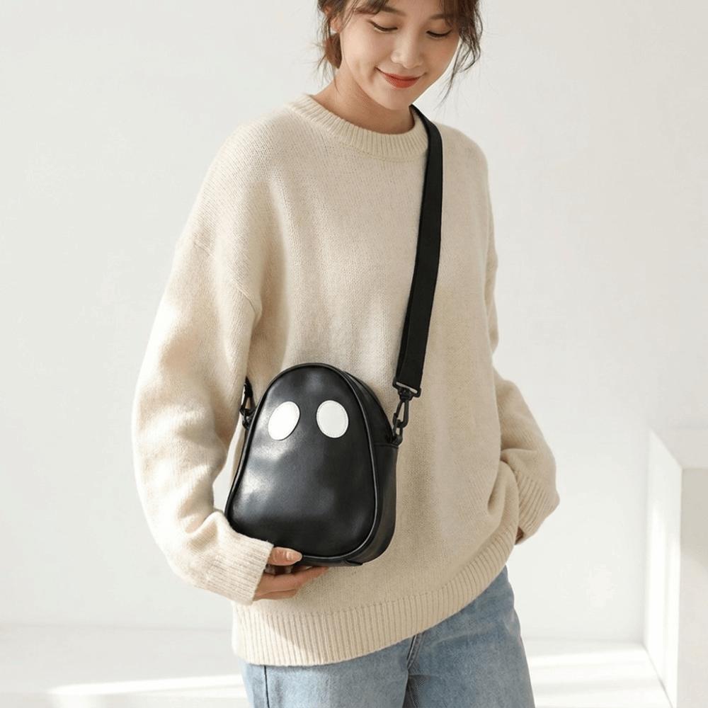PU Leather Shoulder Bag Adjustable Strap Halloween Mini Bag Funny Ghost Crossbody Bag Women's