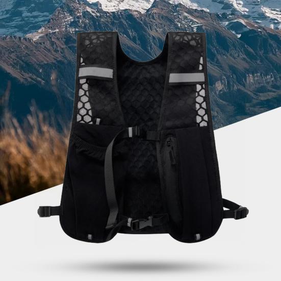 Vest Backpack Breathable Mesh Adjustable Buckles Hiking Vest Safety Reflective Strips Water Bottle Storage Running Backpack