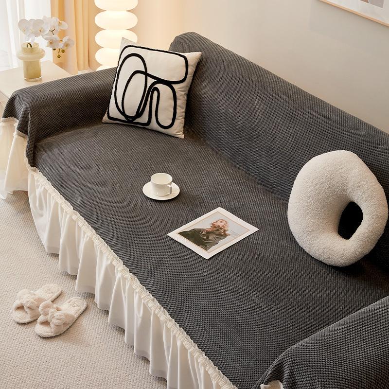 Толстое полотенце для дивана, теплые плюшевые чехлы для дивана, нескользящая кружевная юбка, стеганая подушка для сиденья, кружевная накладка для коврика в гостиной