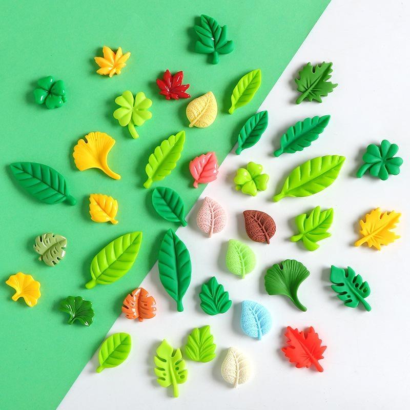 20Pcs Cute Mixed Mini Leaves Flat Back Resin Cabochons for DIY Scrapbooking Bag Accessory Making Craft Supplies