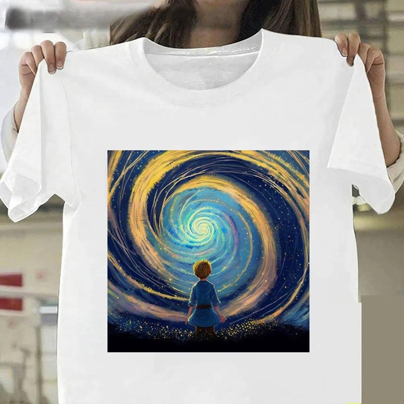 Ван Гог Маленький принц Искусство масляной живописи Модные женские футболки Одежда в стиле Харадзюку Летние футболки с коротким рукавом Повседневные топы с круглым вырезом
