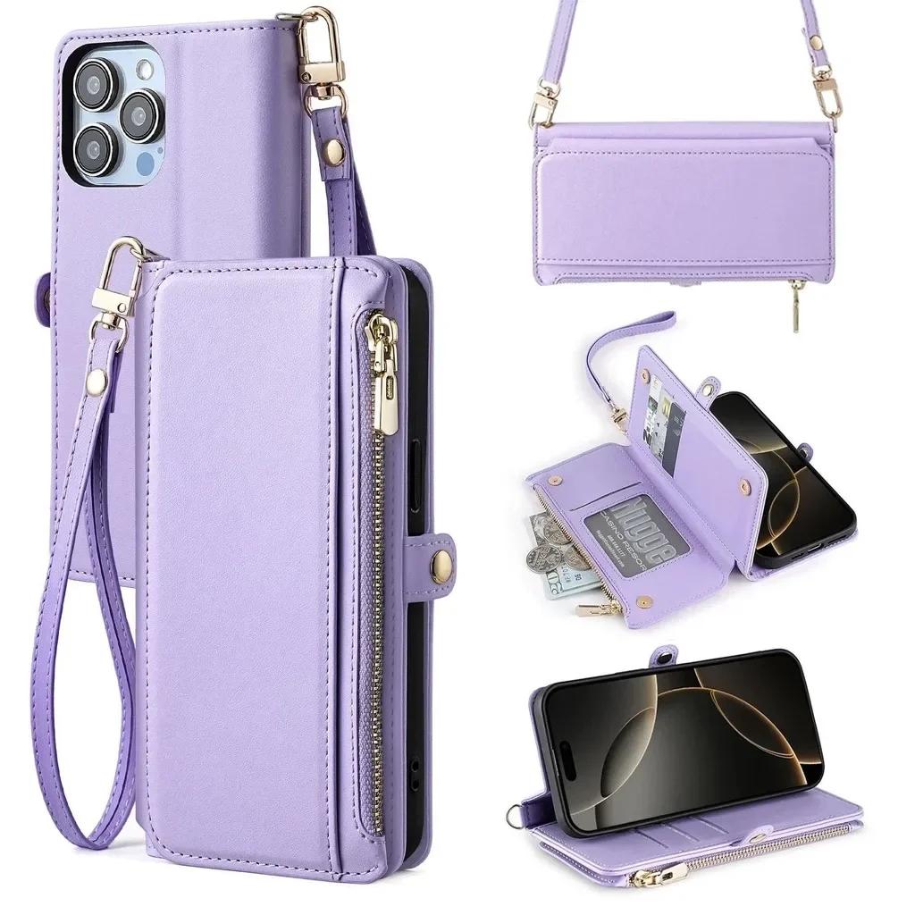 Long Strap Crossbody Leather Case For Google Pixel 10 Pro XL Pixel 9 Pro 9A 8 8A 7 7A 6 6A Zipper Wallet Card Stand Phone Cover