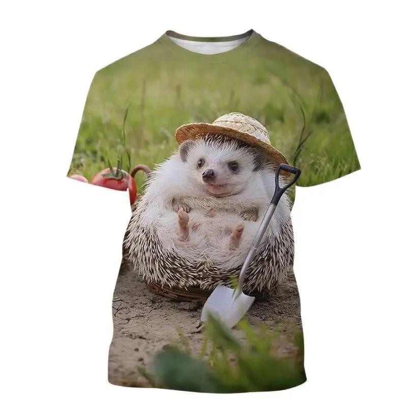 Summer Fashion Funny Cute Hedgehog Graphic T Shirts For Unisex New Casual Round Neck Printed Animal Pattern Short Sleeve Tops