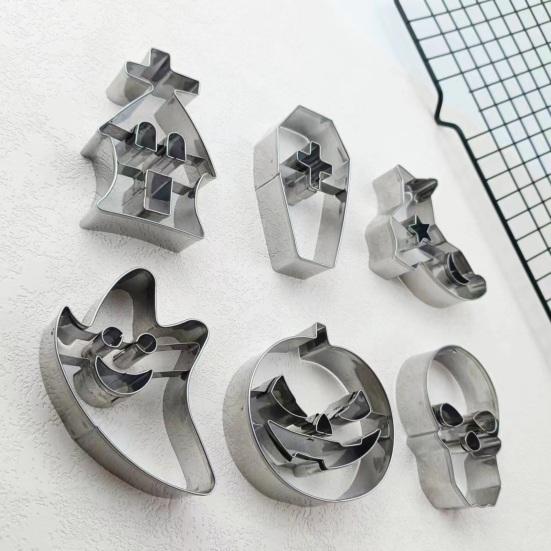 6 шт./компл., формочка для печенья на Хэллоуин, из нержавеющей стали, легкосъемный пресс, сделай сам, тыква, призрак, череп, печенье, набор форм, кухонные инструменты для выпечки