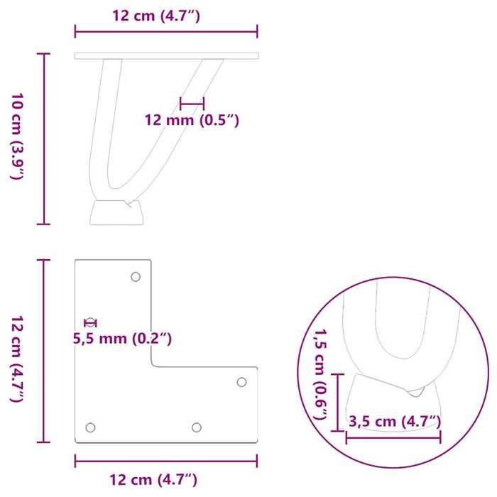 VidaXL Pieds en épingle à cheveux pour table basse 4 pièces Noir 10 cm Acier massif 4012408
