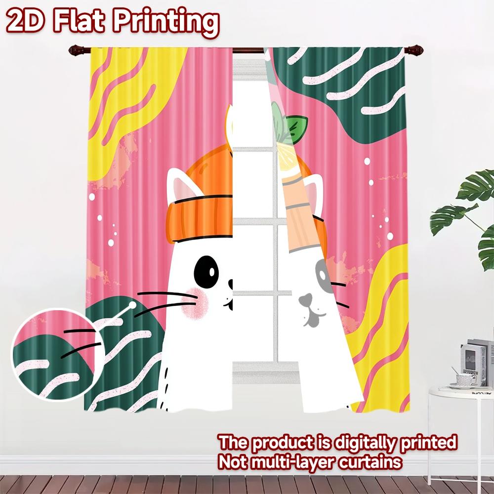 2D плоская печать 2 шт. Шторы для окна Милый кот лимонная шляпа Цифровая печать Полиэстеровые шторы Декорация для семейной вечеринки Использование