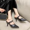 Fashion New Summer Punk Goth Metal Buckle High Heels Sandals Women Pointed Toe Silver Party Shoes Woman Korean Style Thin Heels Sandals