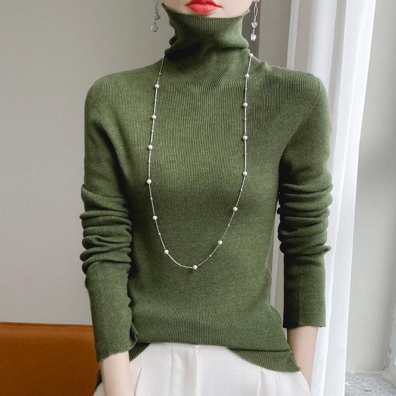 Осенне-зимний женский свитер со сложенным воротником, женский однотонный свитер с утолщенным низом, большой размер, эластичный внутренний женский трикотаж
