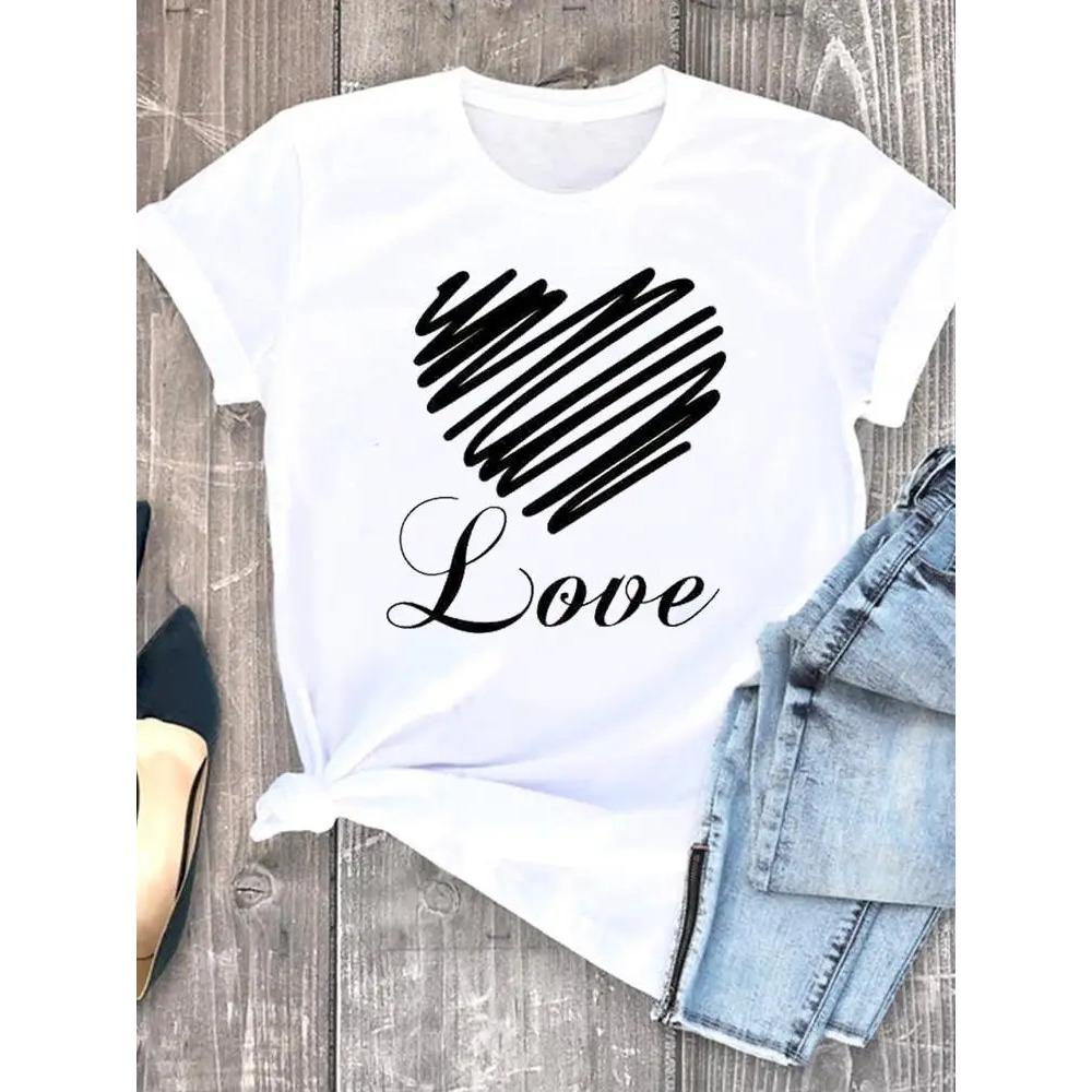 Леопардовый узор с сердечком для женщин, летняя милая модная футболка для девочек, повседневная футболка с коротким рукавом, милая женская футболка, одежда