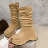 Fashion Women's Platform Suede Mid Calf Boots 2025 Winter Fashion Shoes Designer Elegant New Long Boots Casual Cozy Zapatillas De Mujer