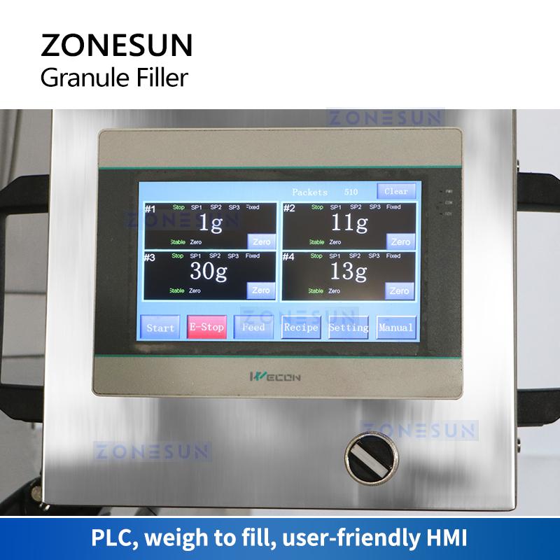 ZONESUN Automatic Granule Weighing Filling Machine Digital Control Particle Filler Grain Food Bottle Packaging Equipment ZS-GW4C